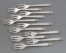 Rare sterling silver salad forks by Peer Smed hand hammered